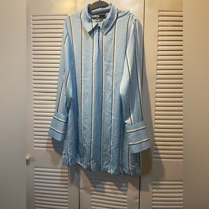 Blue Striped Long Sleeve Shirt Dress slit hem

Scoop